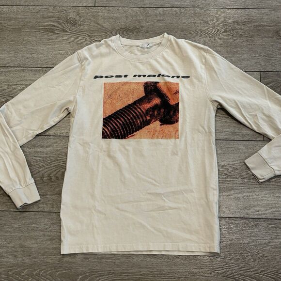 Post Malone Shirt Mens Small Posty Co. H&M Band Tshirt Music Tan Beige - Picture 1 of 7